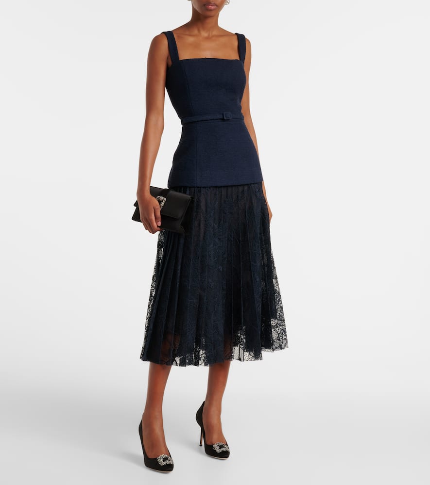 Cotton-blend tweed and guipure maxi dress