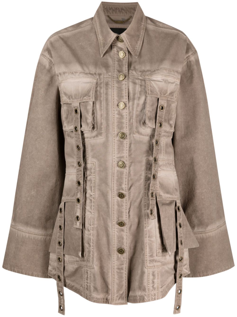 Eyelet-embellished denim jacket - Brown