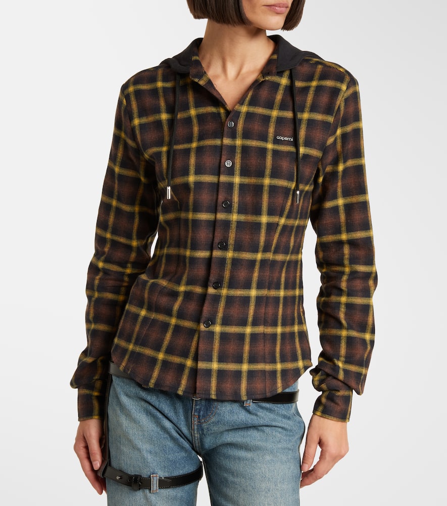 Hooded checked cotton shirt