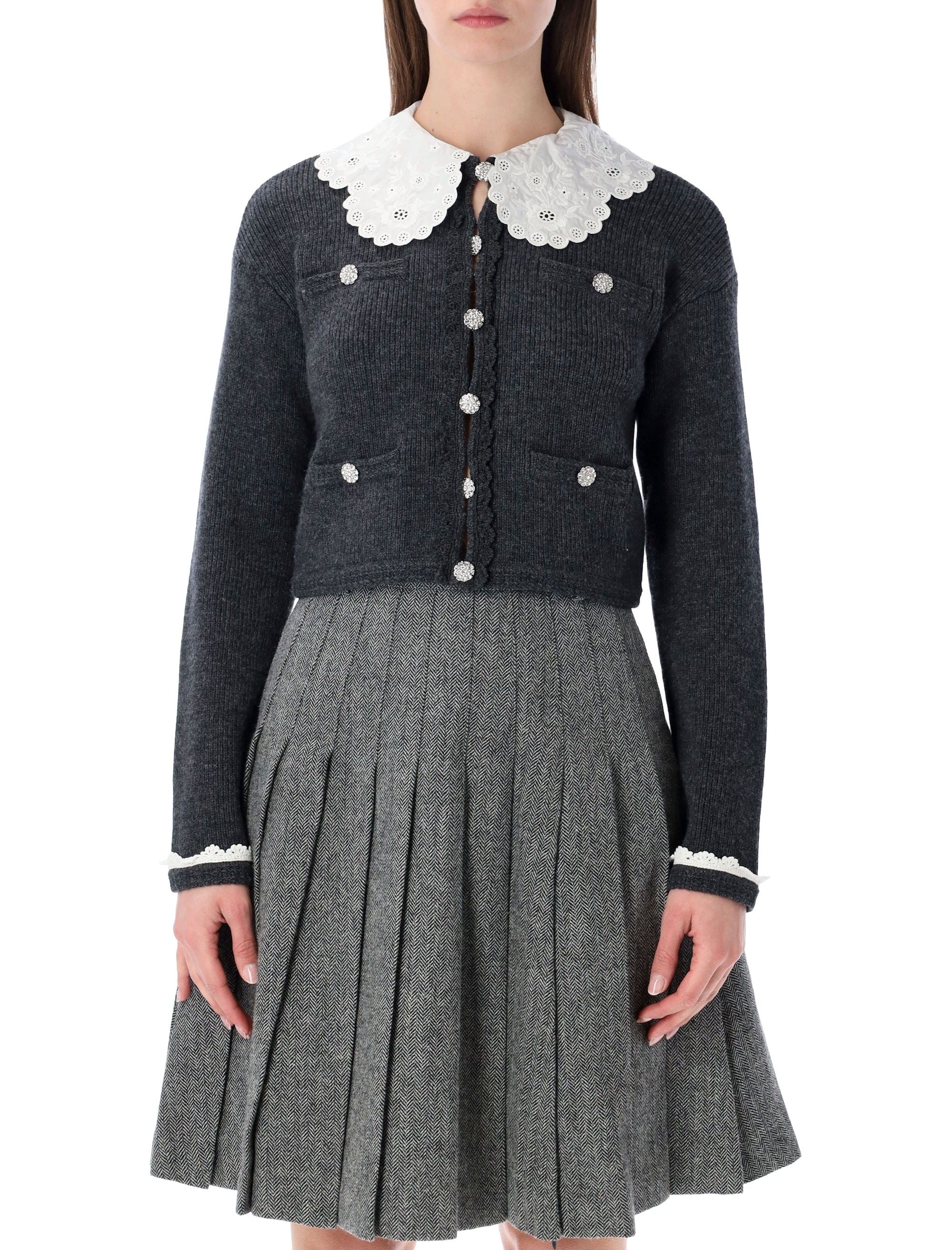 SELF PORTRAIT Lace-collar Button Cardigan