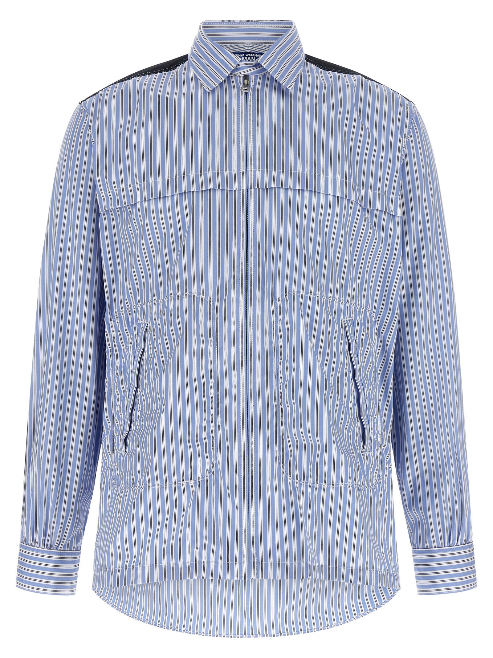 Striped Cotton Poplin Shirt — Blue