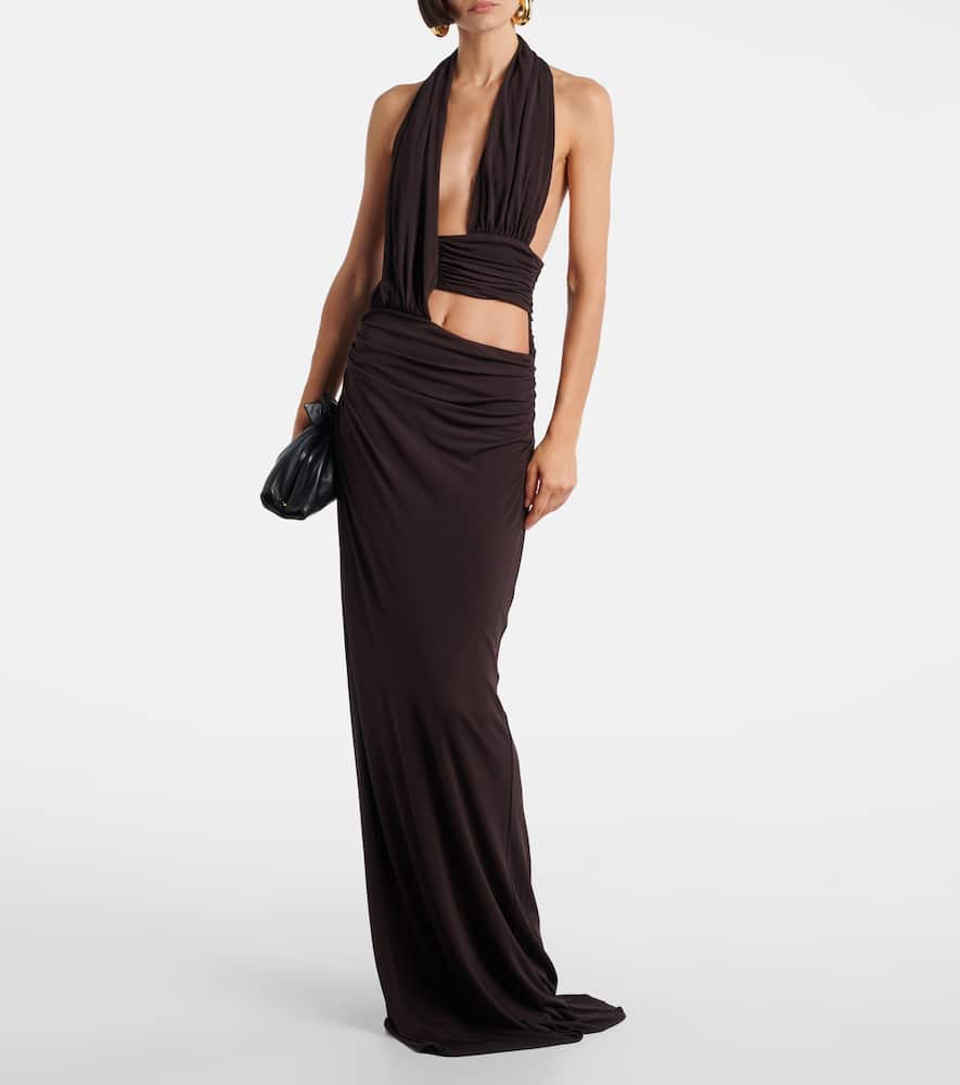 Cutout halterneck jersey maxi dress