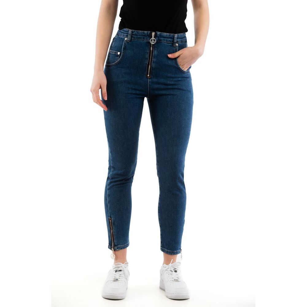 High-Waisted Cotton Jeans — Blue