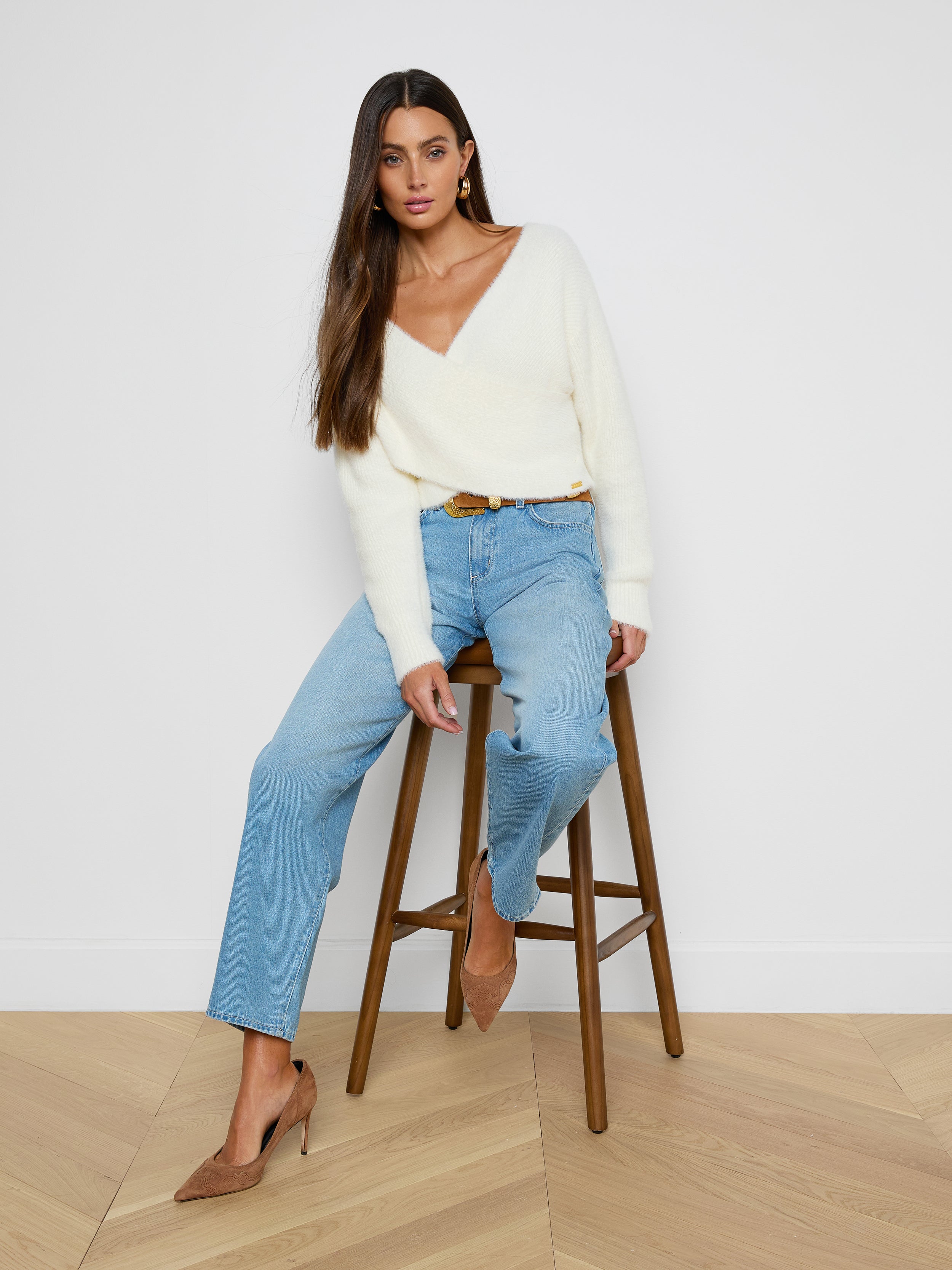 Antonella Crossover Sweater In Ivory