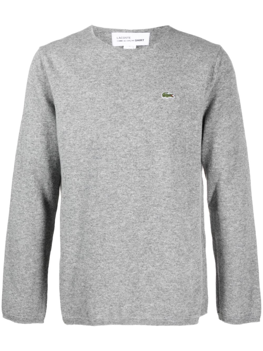Grey intarsia-knit logo wool jumper