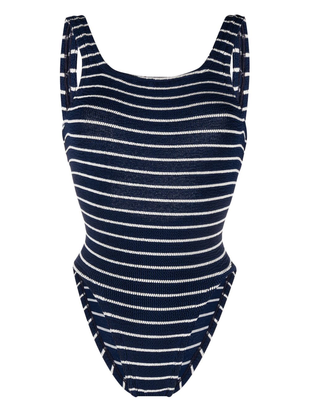 Striped square-neck swimsuit - Blue