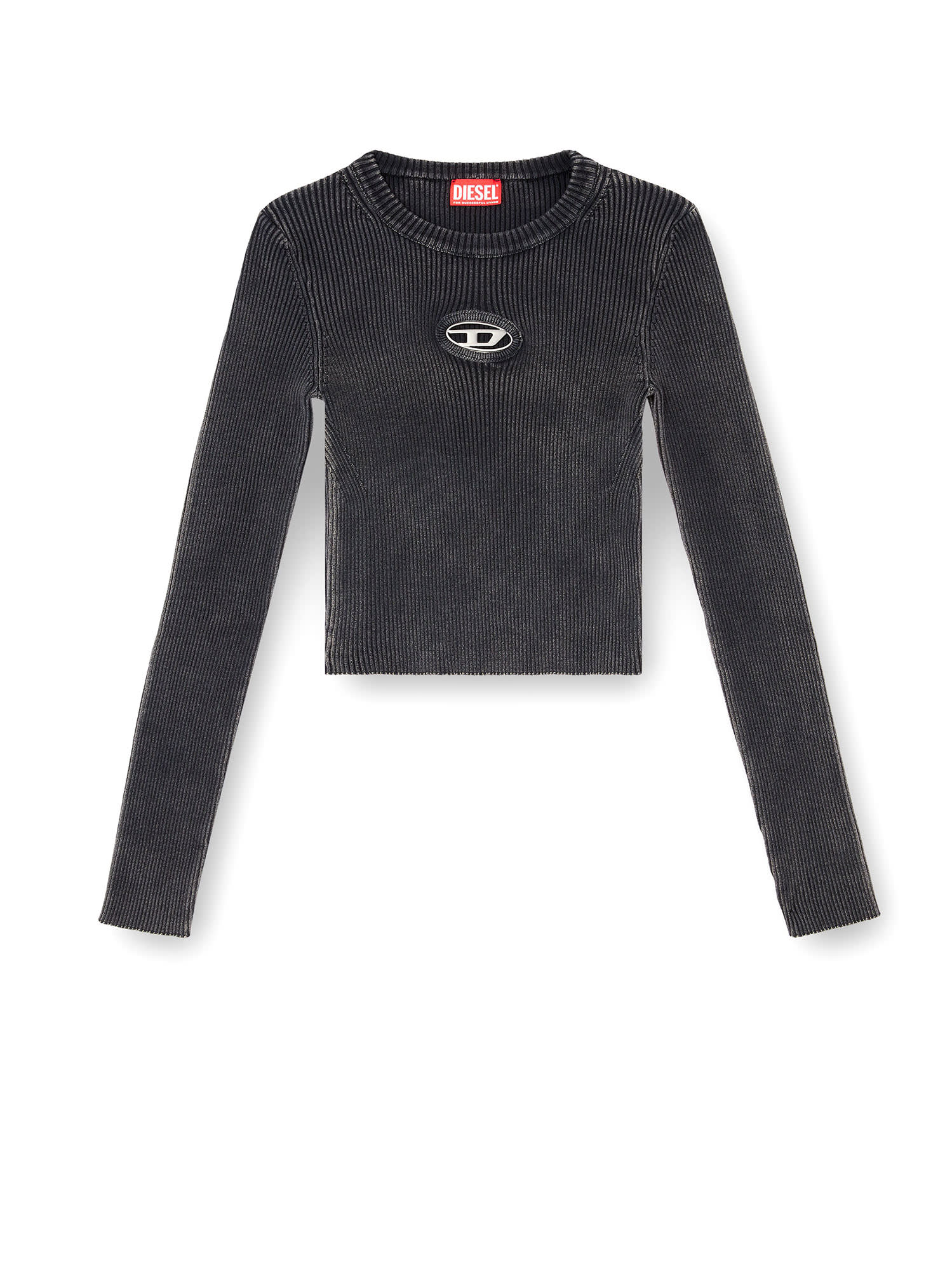 Cropped jumper with cut-out logo - Tops - Woman - Black