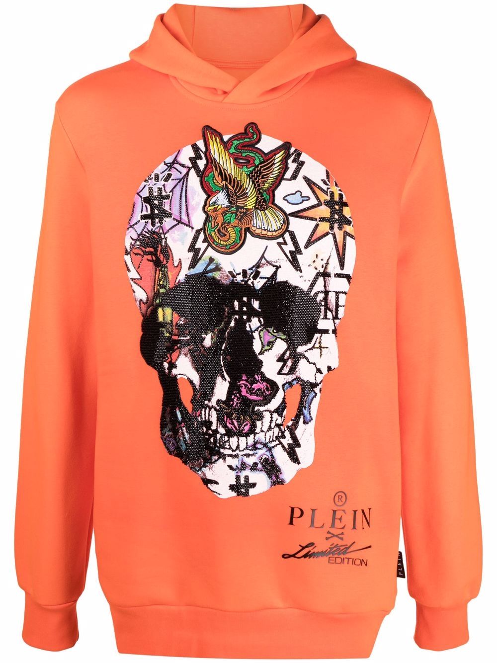 Graphic-print long-sleeve hoodie - Orange
