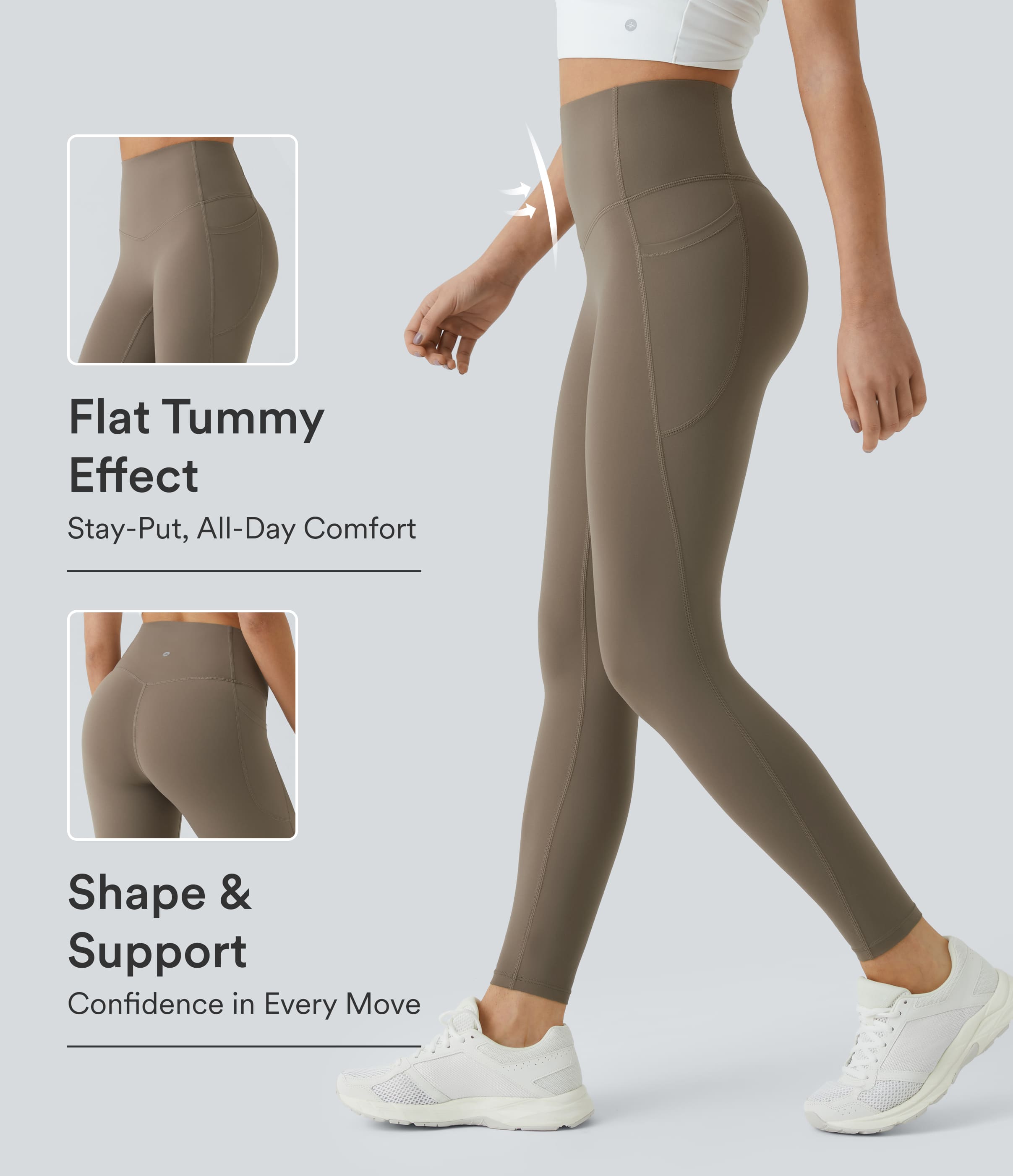 UltraSculpt™ High Waisted Tummy Control Pocket Shaping Training Leggings  - Dawn Brown