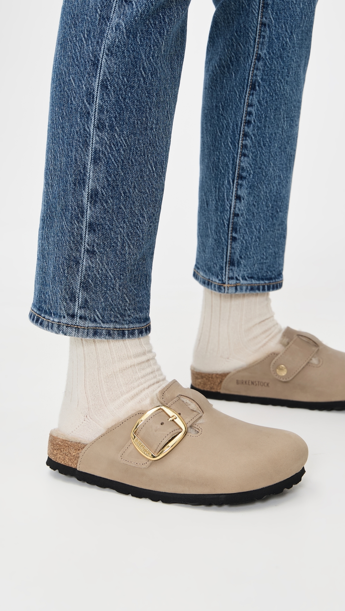 Boston Big Buckle Shearling Clogs Tobacco Brown