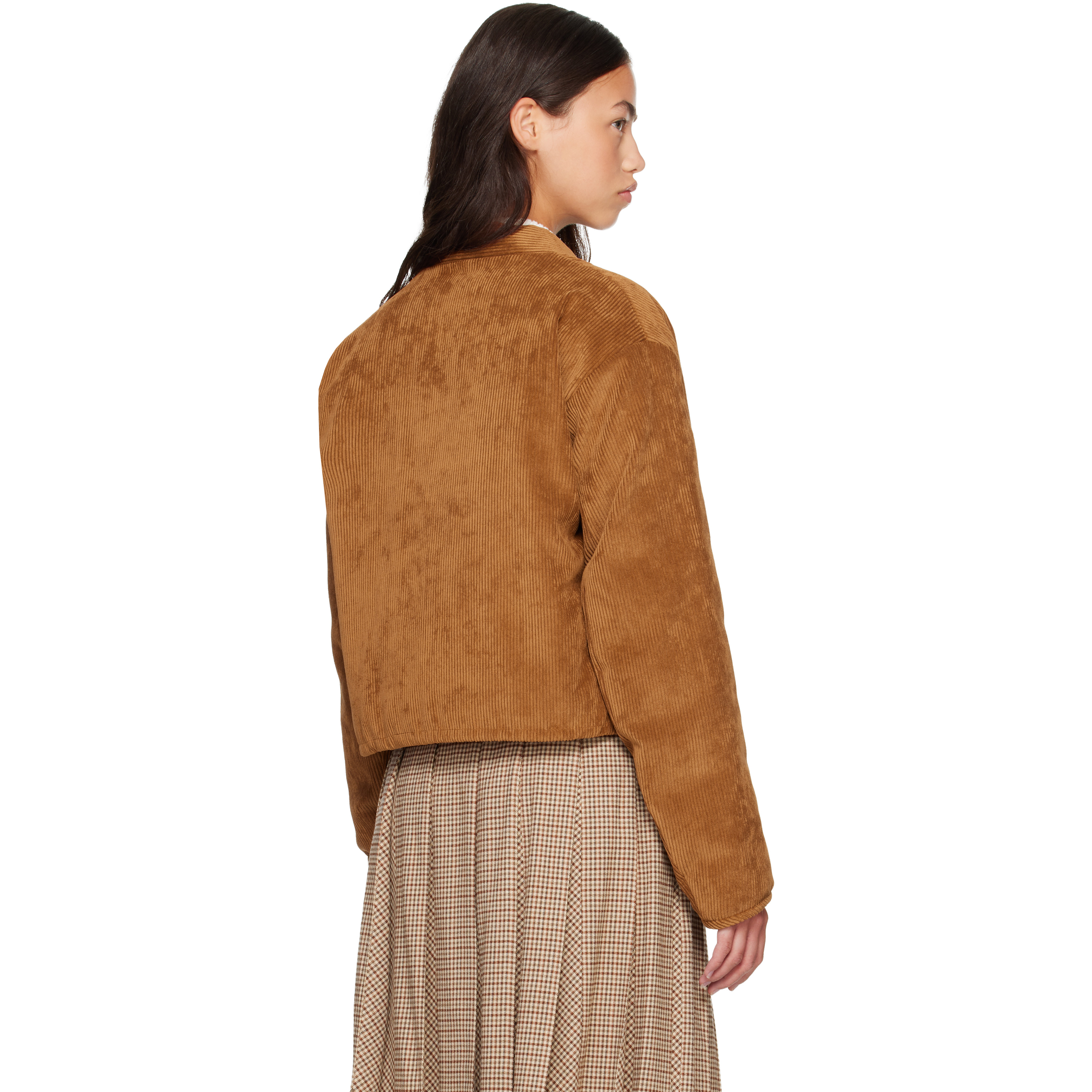 Tan & Pink Blageon Corduroy Reversible Down Jacket