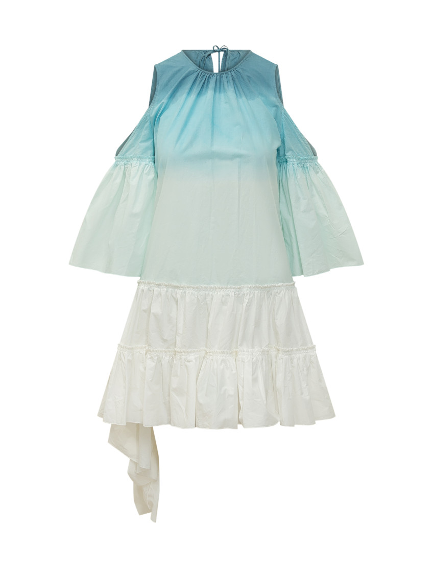 Blue Ombre Round Neck Midi Dress