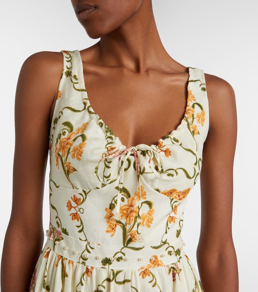 Azulejo embellished floral linen maxi dress