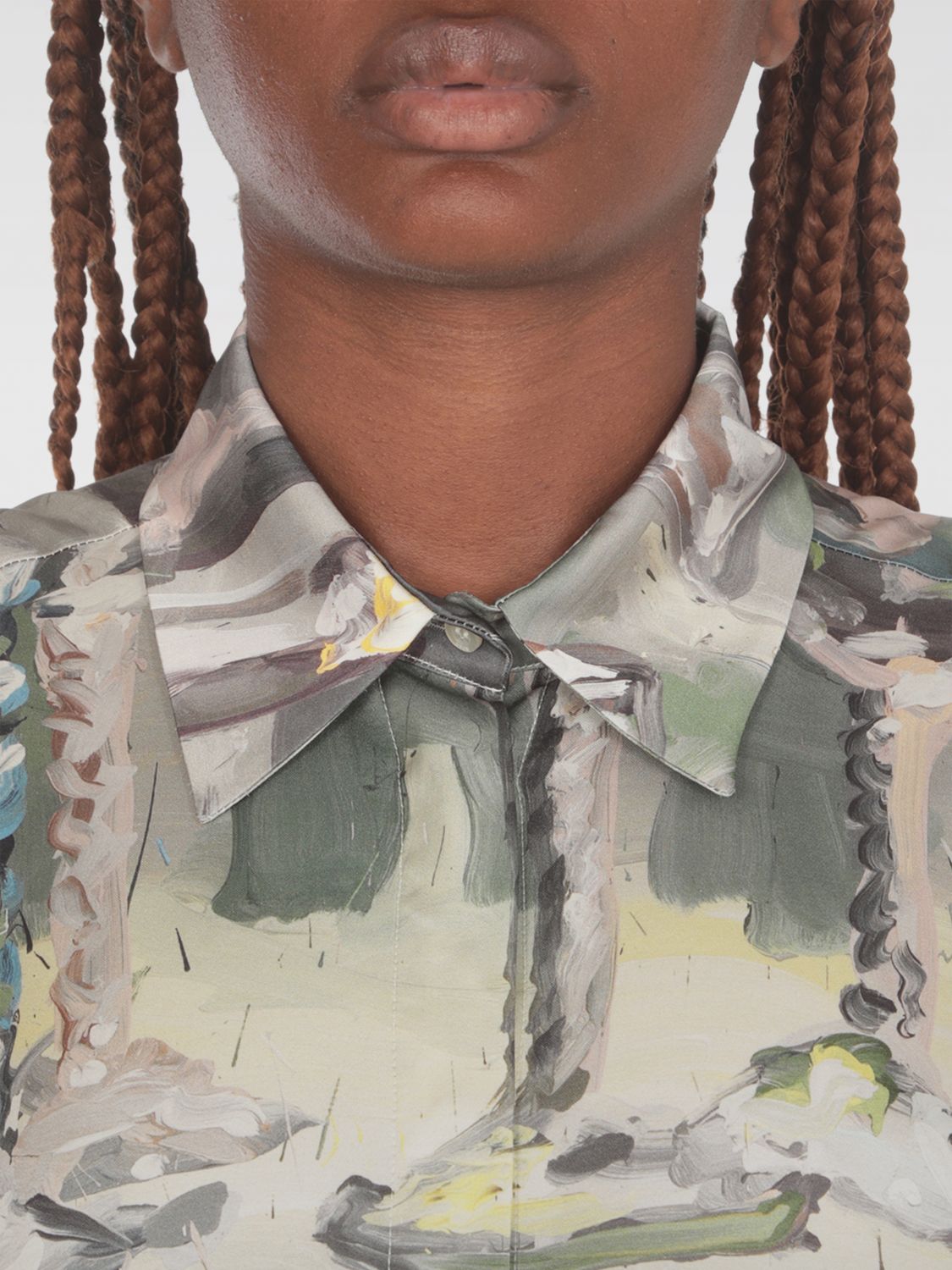 Painterly-print long-sleeve shirt - Green