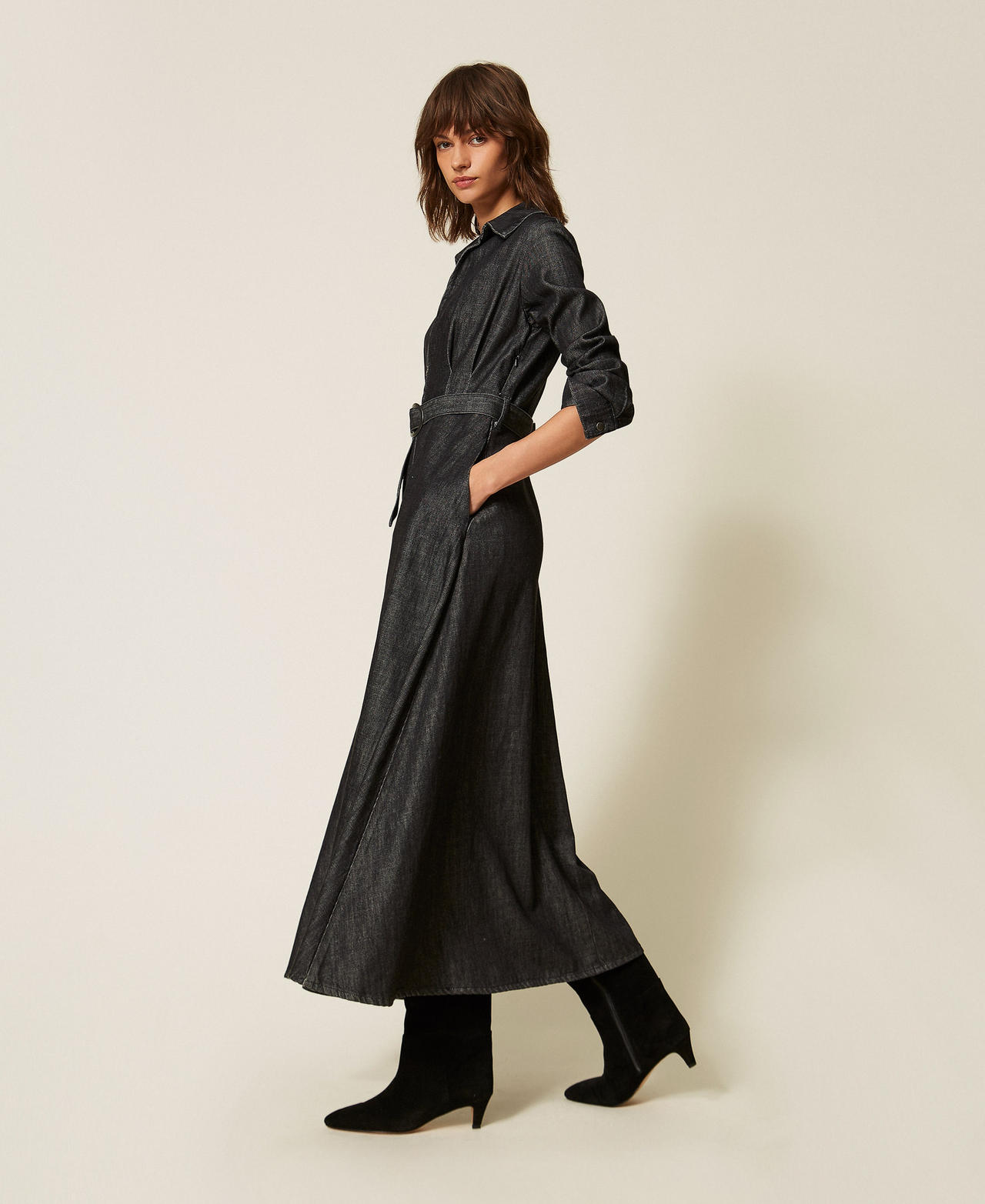 Long flowing denim dress
