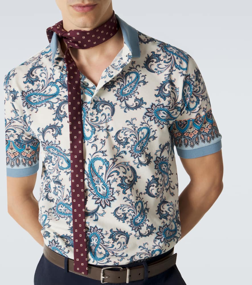 Paisley cotton piqué polo shirt