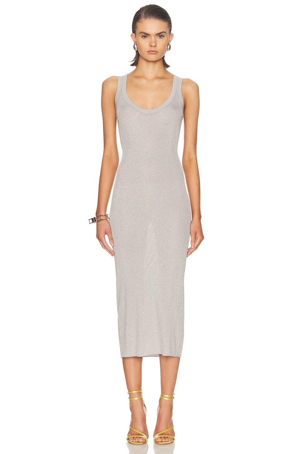 TOM FORD Midi Tank Dress in Silver - Metallic Silver. L also in