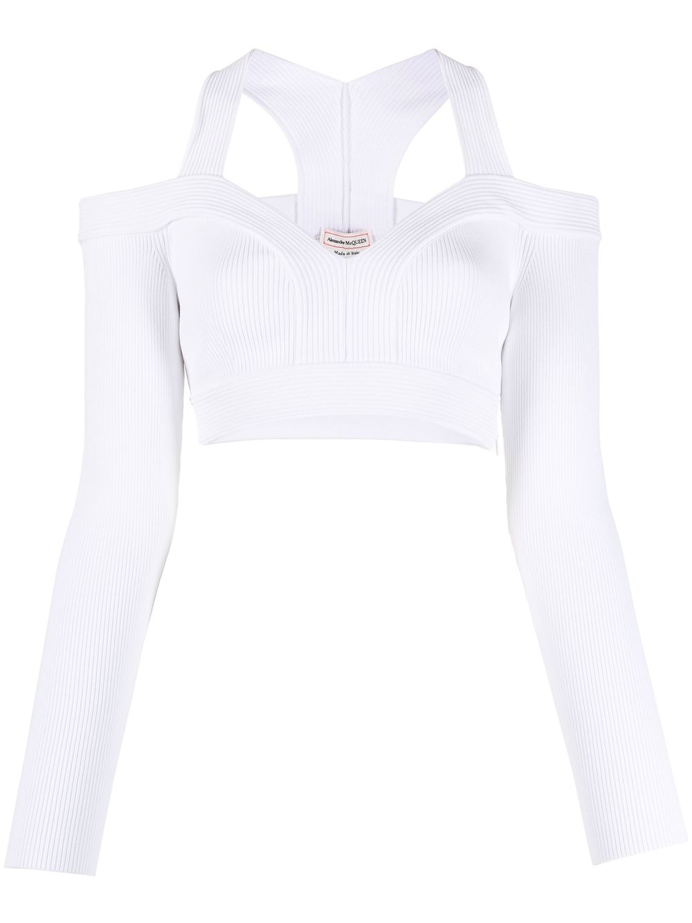 Cold-shoulder cropped knit top - White