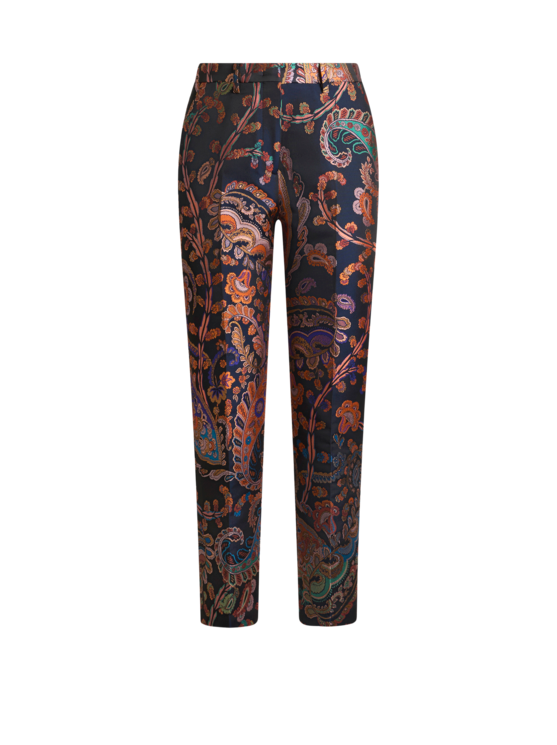 Jacquard Cigarette Trousers With Floral Paisley Motif