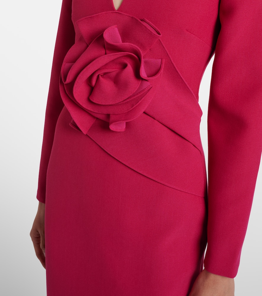 Floral-appliqué crêpe midi dress