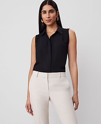 Ann Taylor Petite Shirred Yoke Sleeveless Shirt