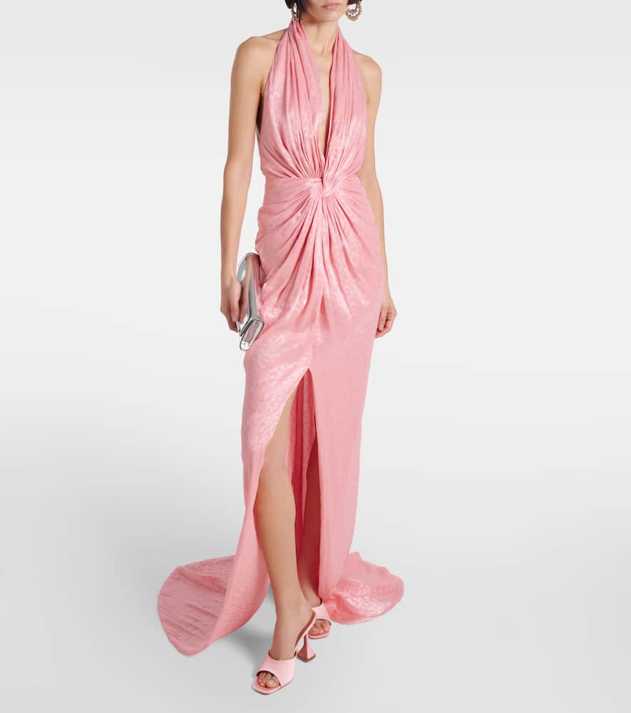 Joa draped metallic georgette gown
