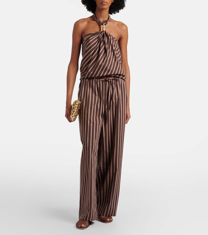 Gathered striped cotton-blend top