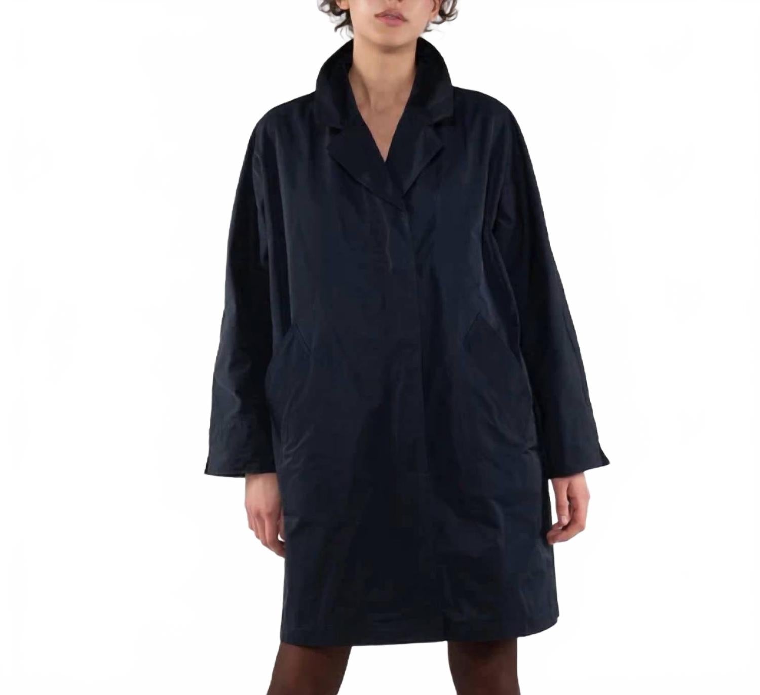 Long Sleeve Nylon Trench Coat In Dark Blue