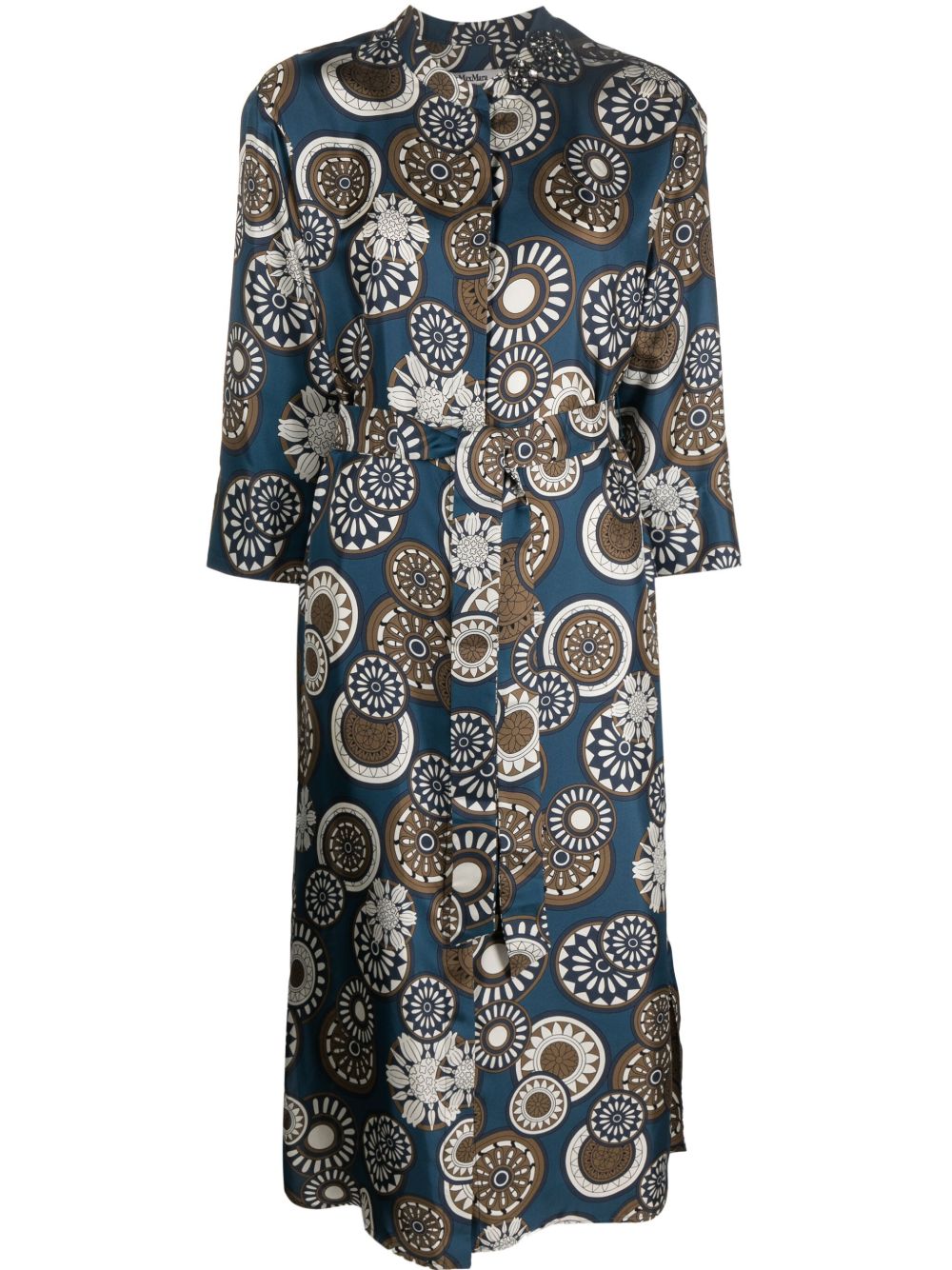 Graphic-print belted silk midi dress - Black