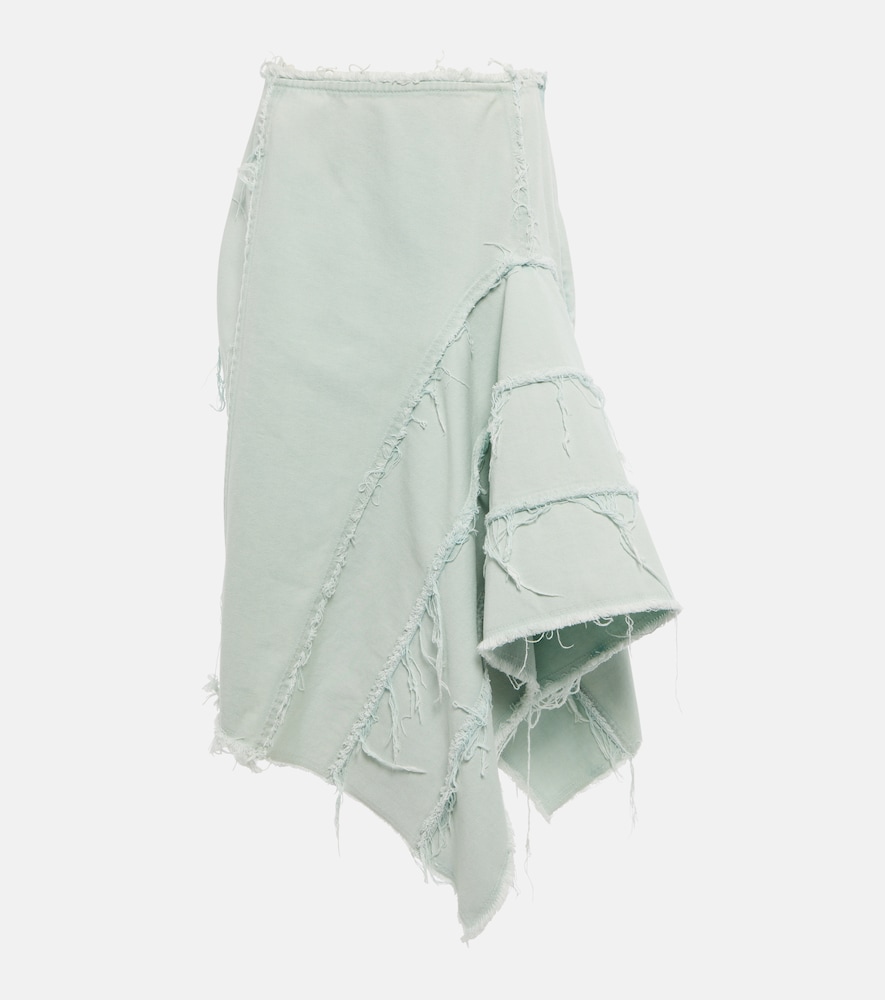 Distressed denim midi skirt