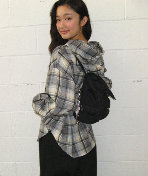 CHECK STRING BLOUSE GREY