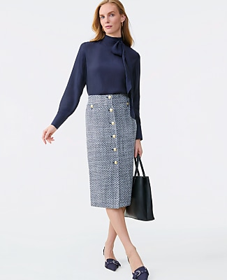 Ann Taylor Petite Tweed Button Front Pencil Skirt