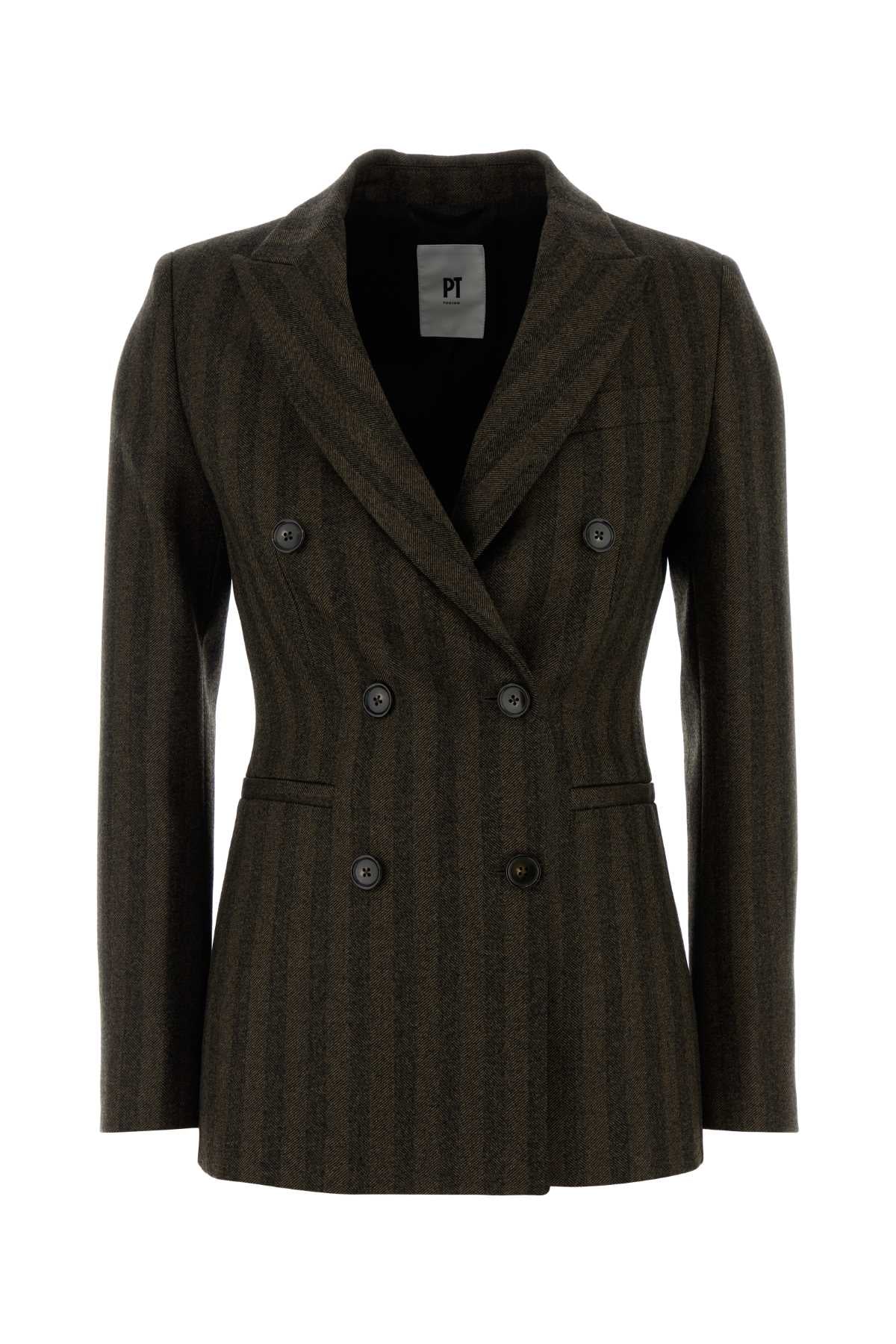 Virgin Wool Double-Breasted Blazer — Brown