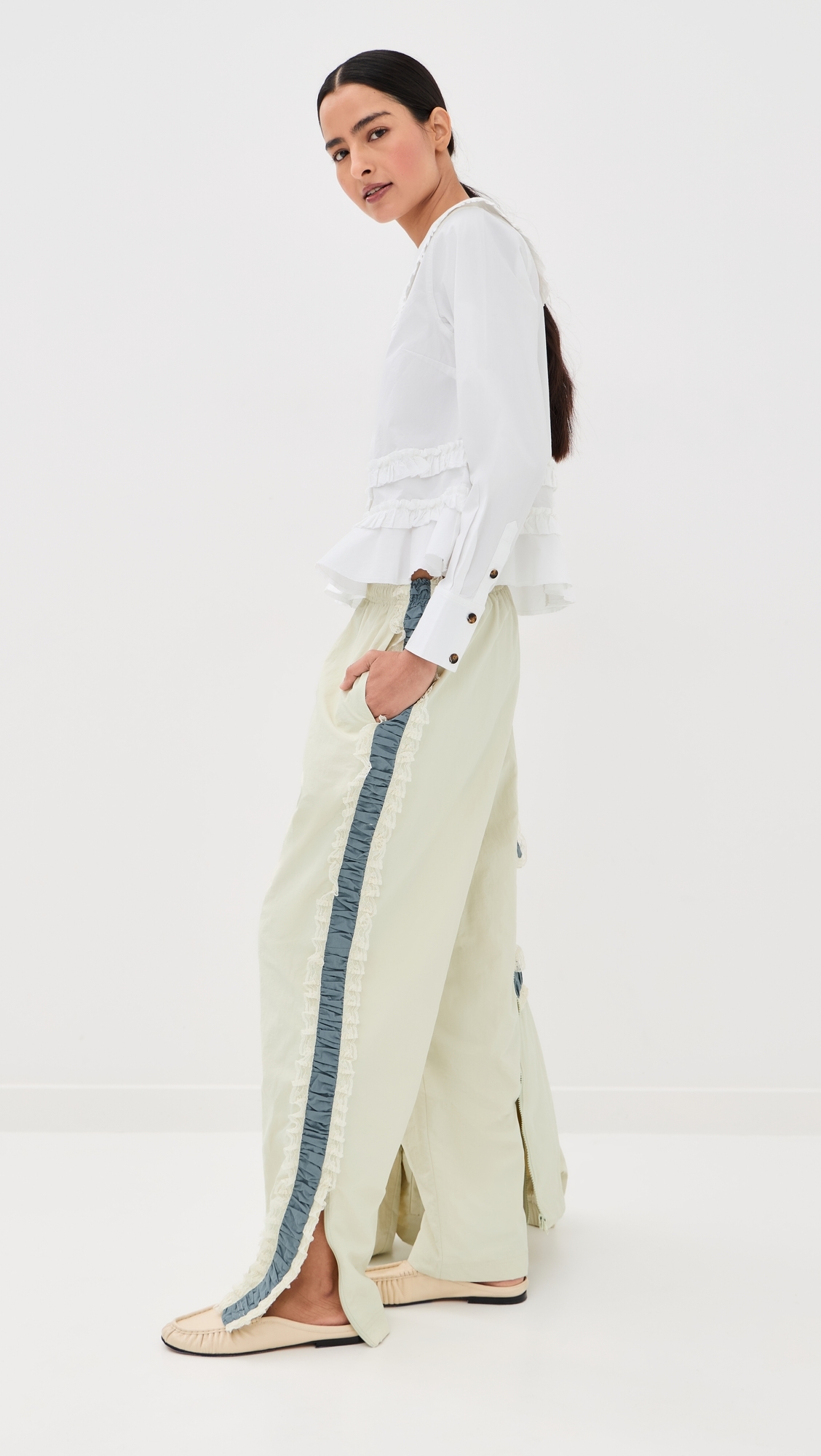 Wilbur Ruched Stripe Pants Ivory/Blue