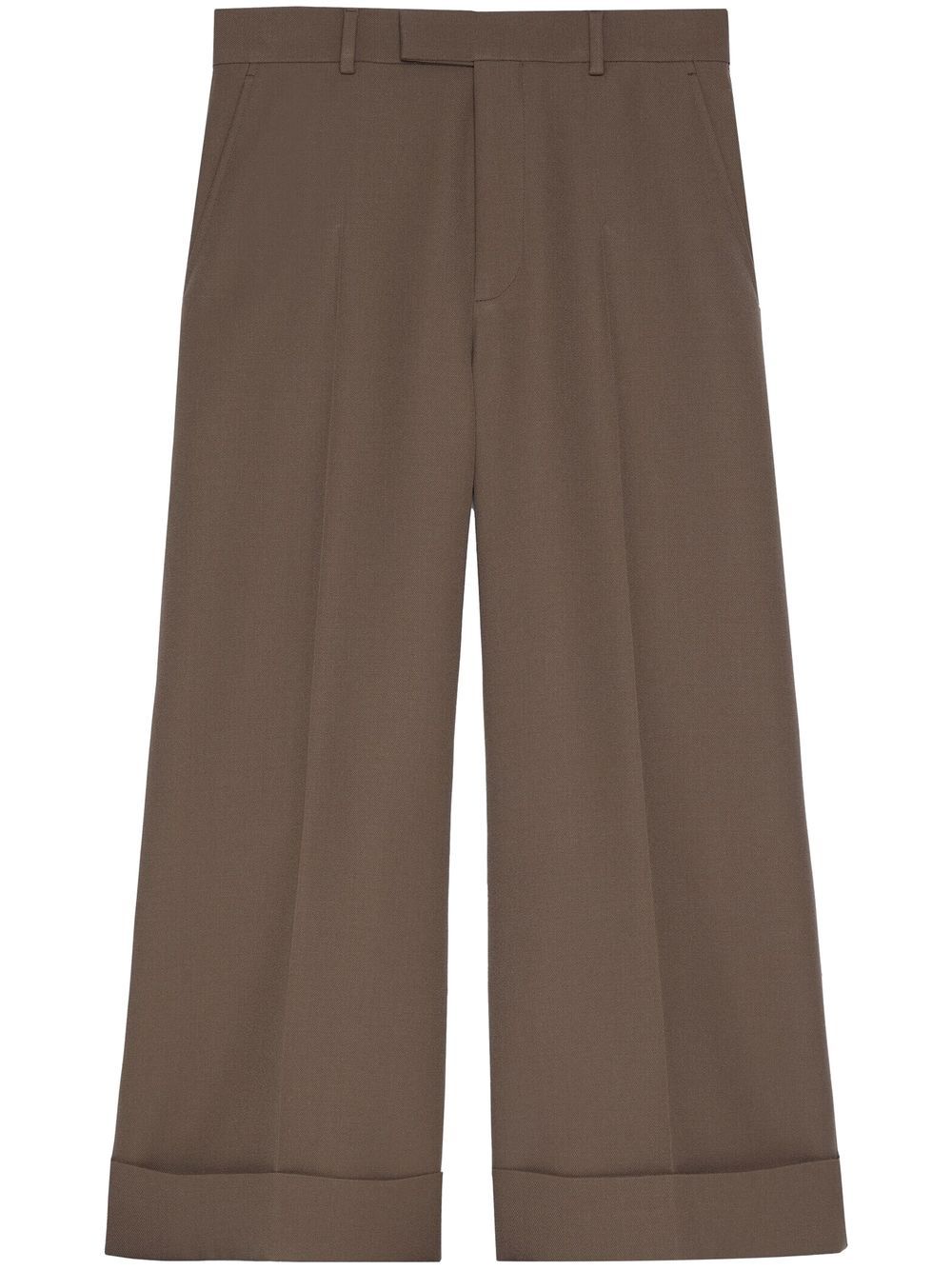 Cropped wool gabardine trousers - Brown