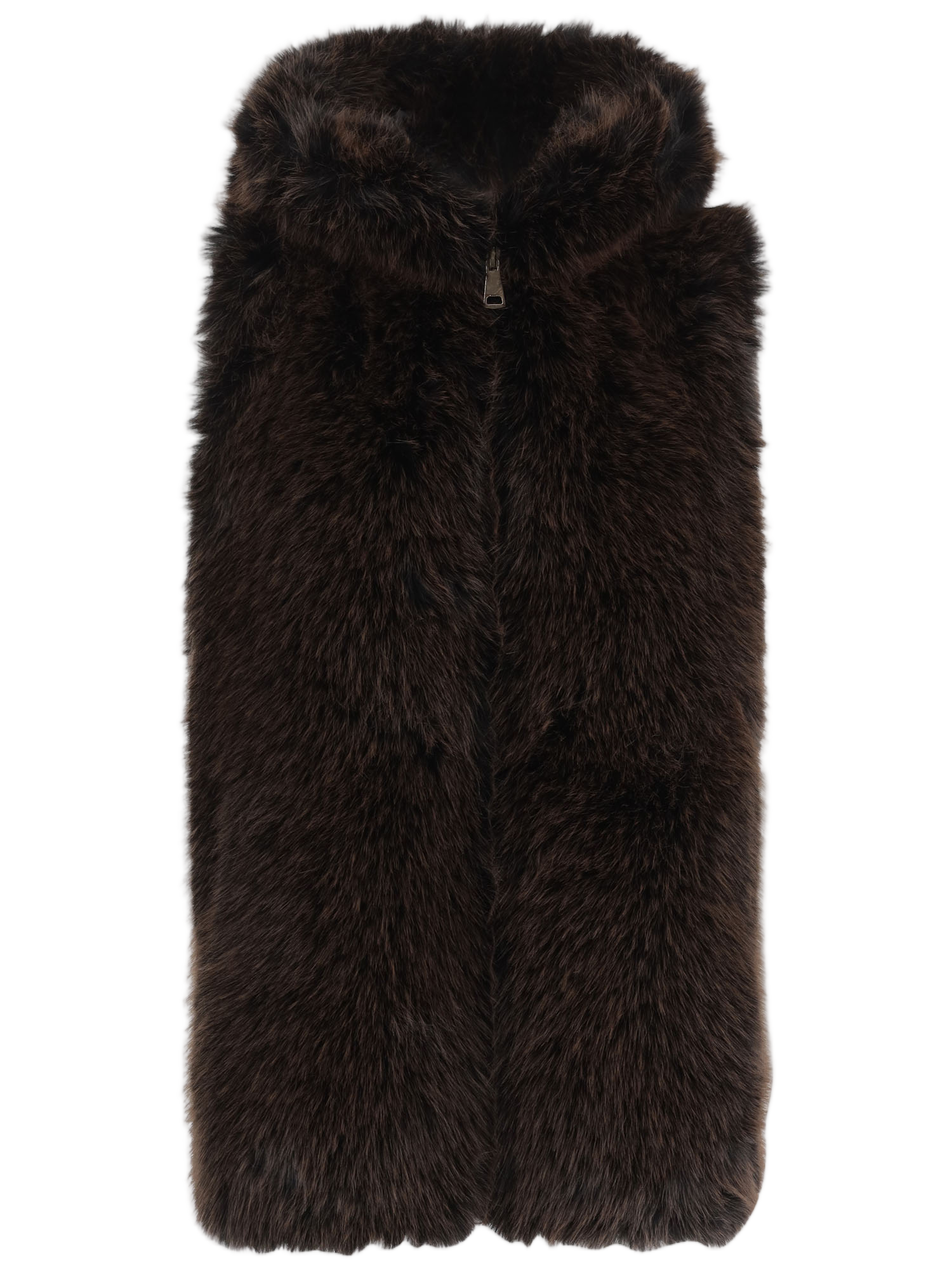Dark Brown Hooded Faux Fur Vest