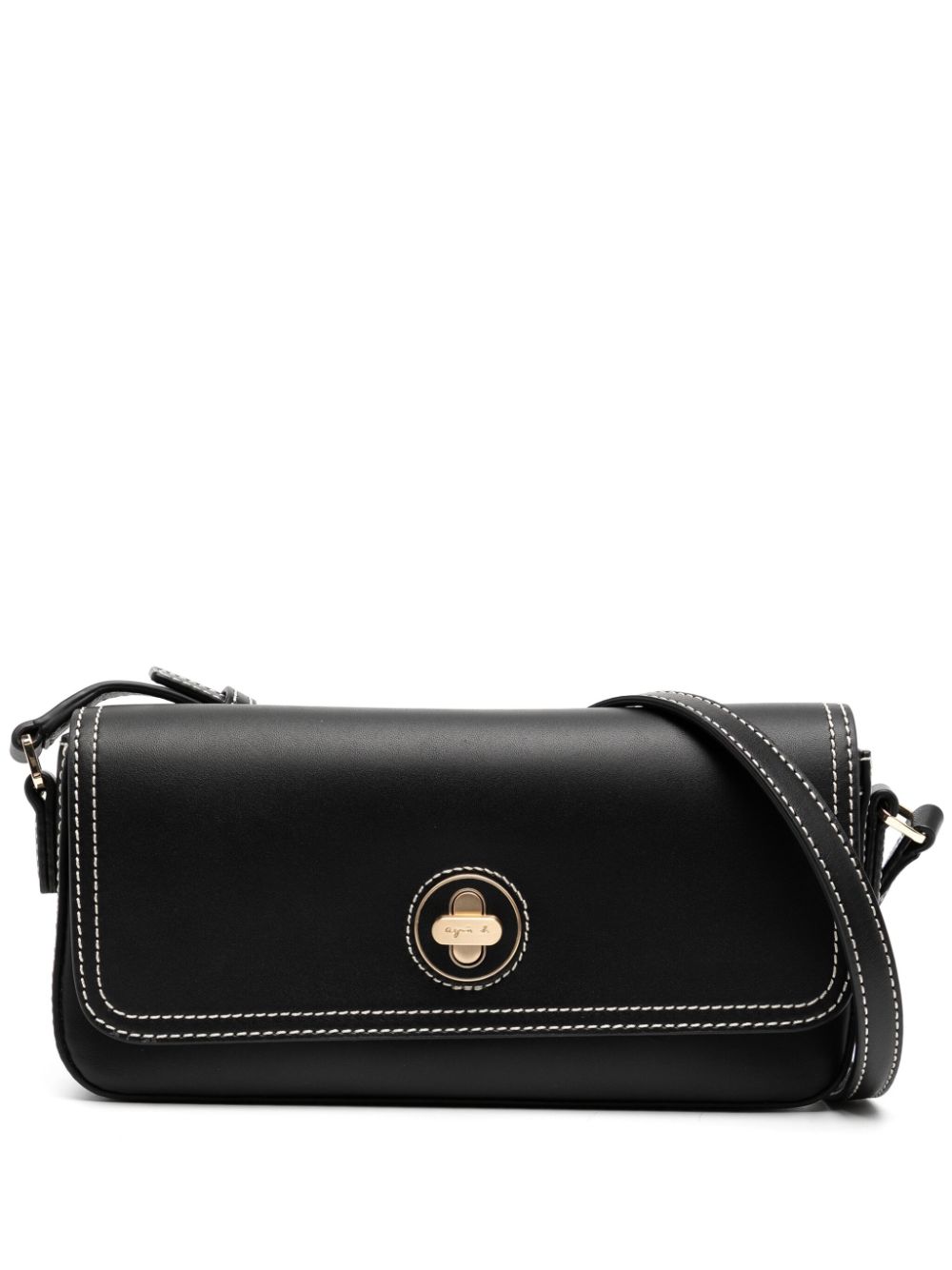Contrast-stitching leather cross body bag - Black