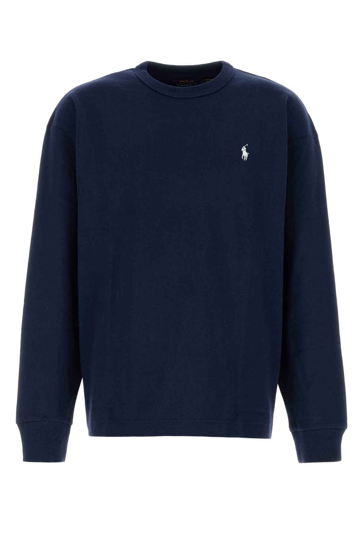 Navy Blue Cotton T-Shirt Newportnavyc1730 Exterior - Men