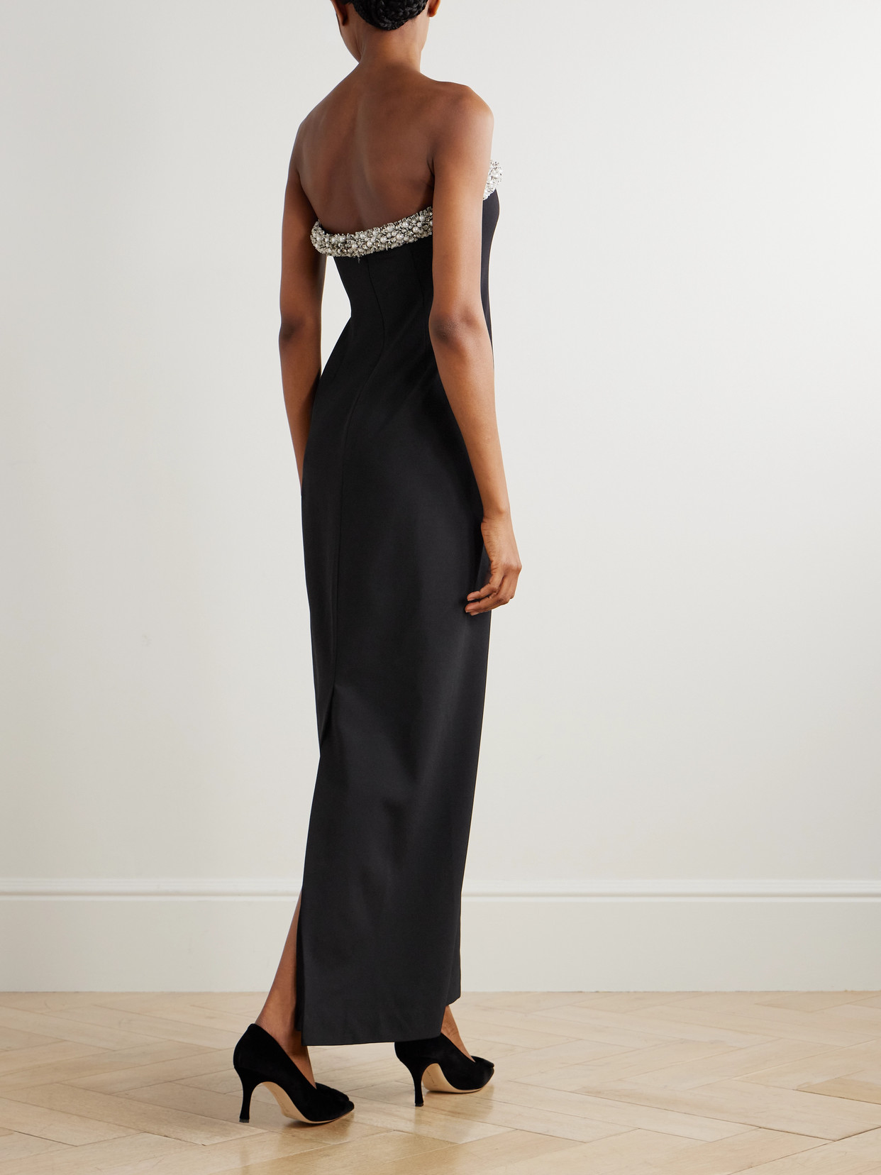 Riona Strapless Embellished Crepe Gown - Black