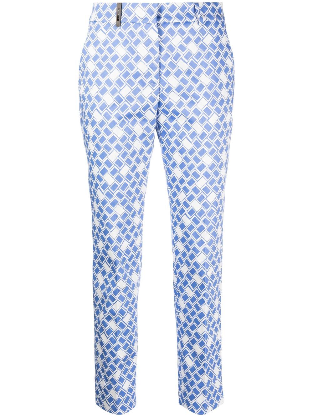 Geometric-print slim trousers - Blue