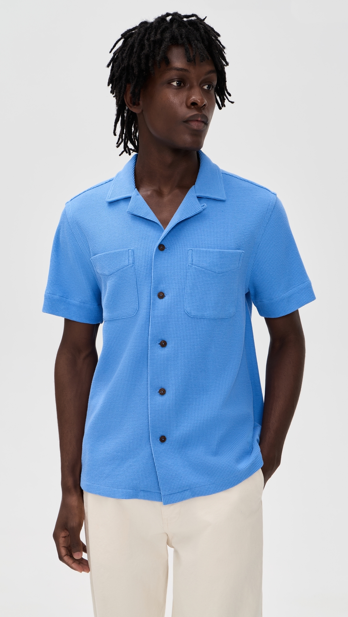 Waffle Knit Andy Camp Shirt Harbor Island Blue