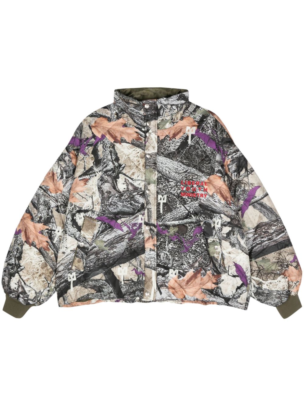Abstract-print padded jacket - Green