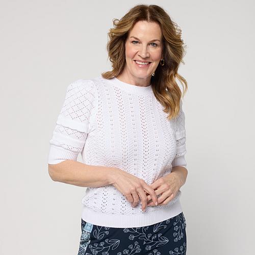 Mark + James Puff Sleeve Pointelle Sweater - Ivory/Off White