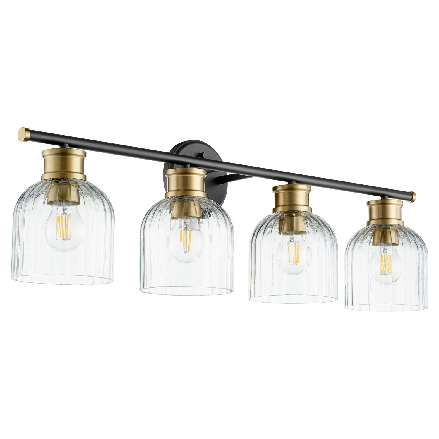 Monarch 4-Light Bathroom Vanity Light in Textured Black w with Aged Bra