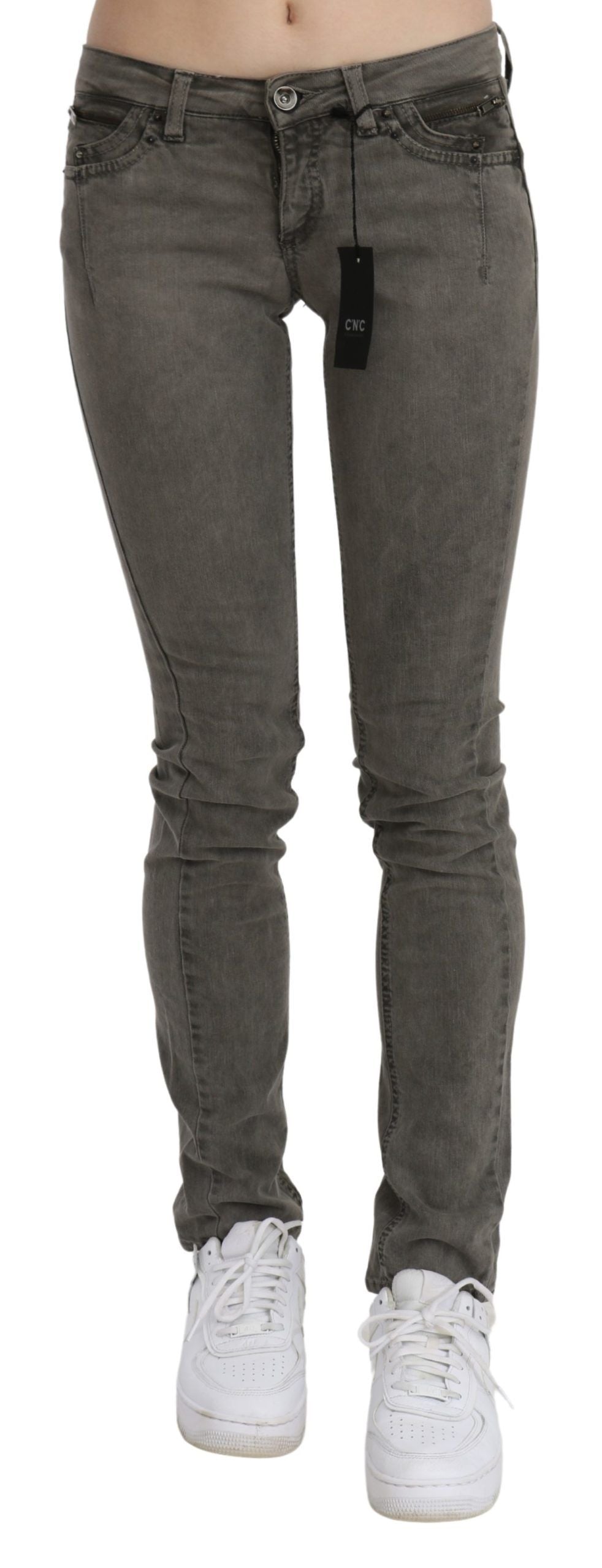 Low-Waist Skinny Denim Jeans — Gray
