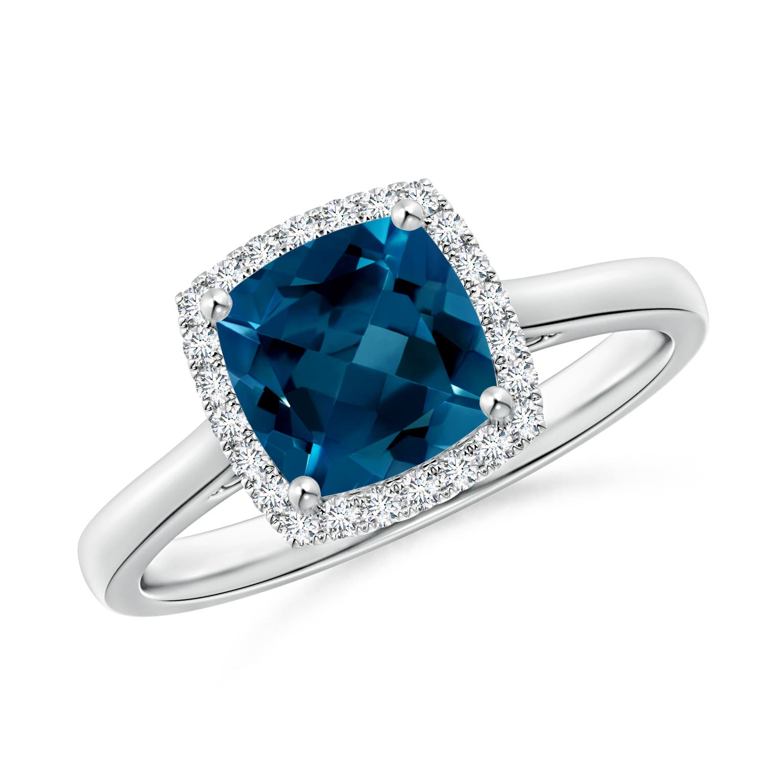 Angara 1.85 Carats Classic Cushion London Blue Topaz Halo Engagement Ring in Platinum