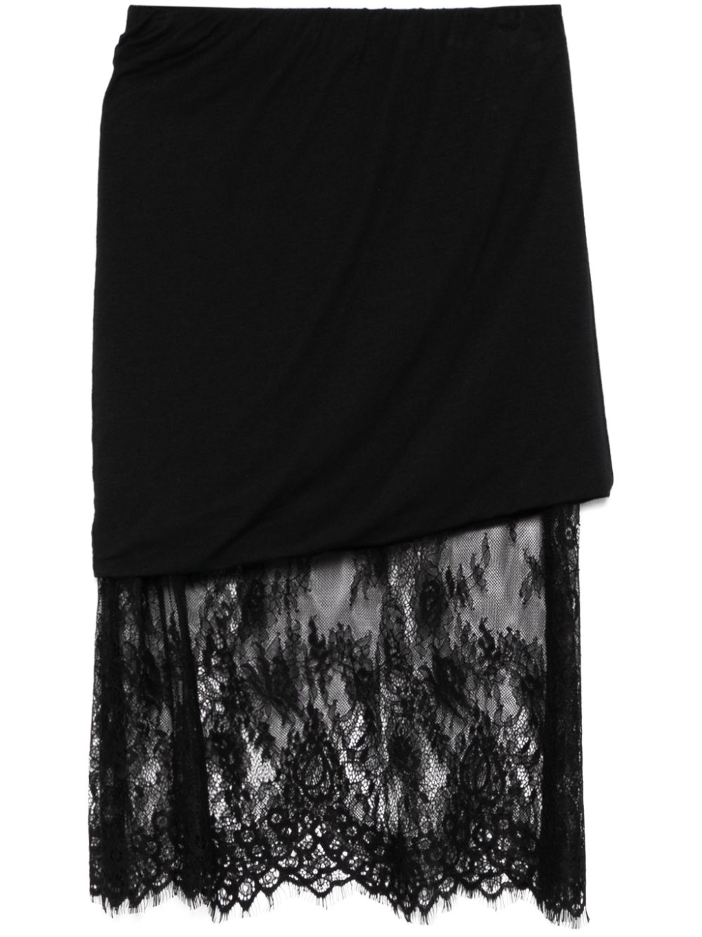 Lace-panel midi skirt - Black
