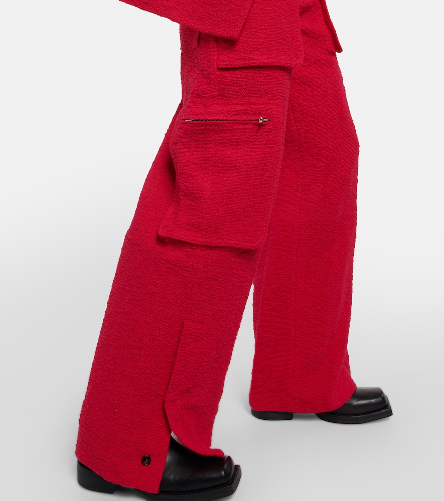 High-rise wide-leg bouclé cargo pants