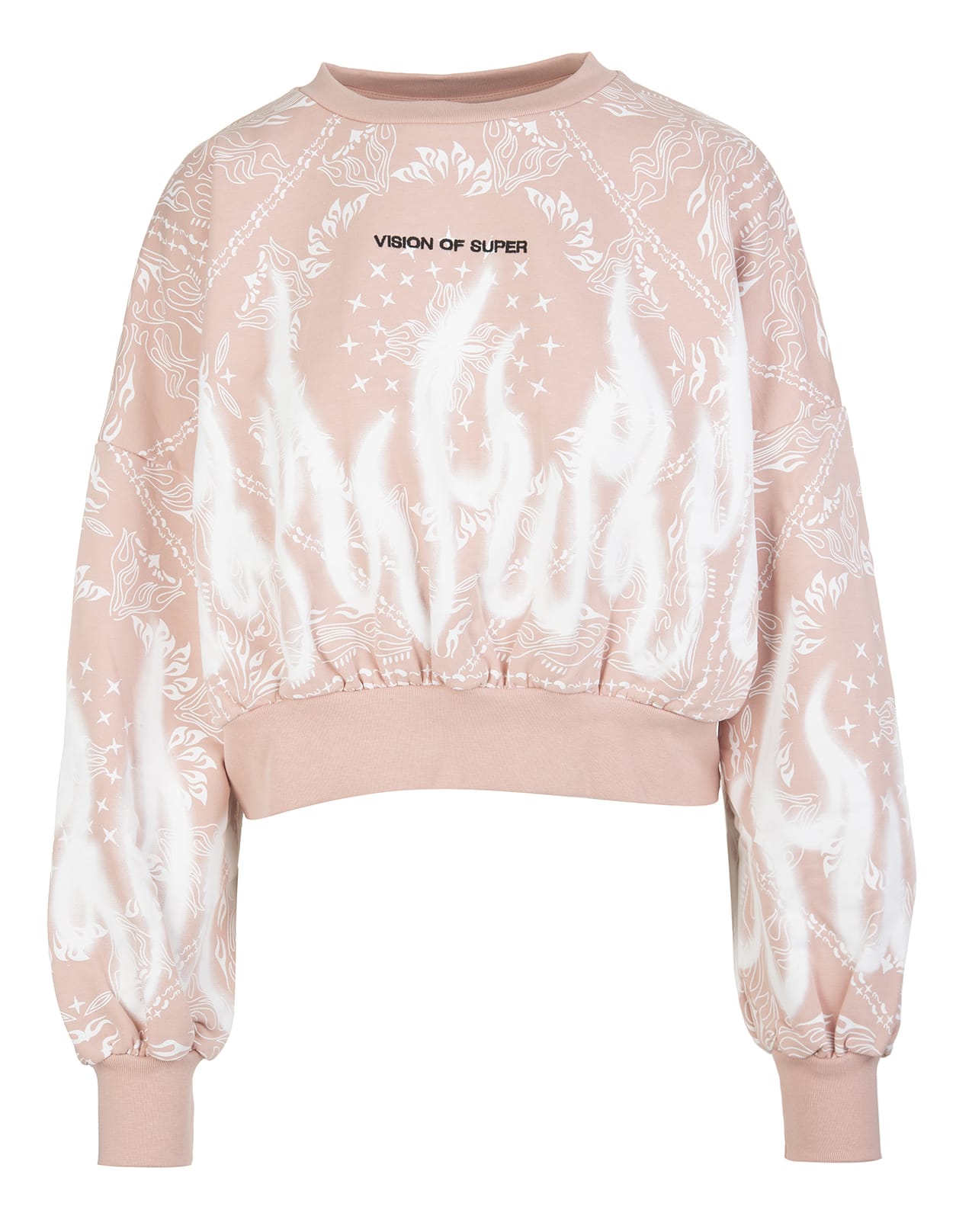 Woman Pink Short Sweatshirt With Bandana Print