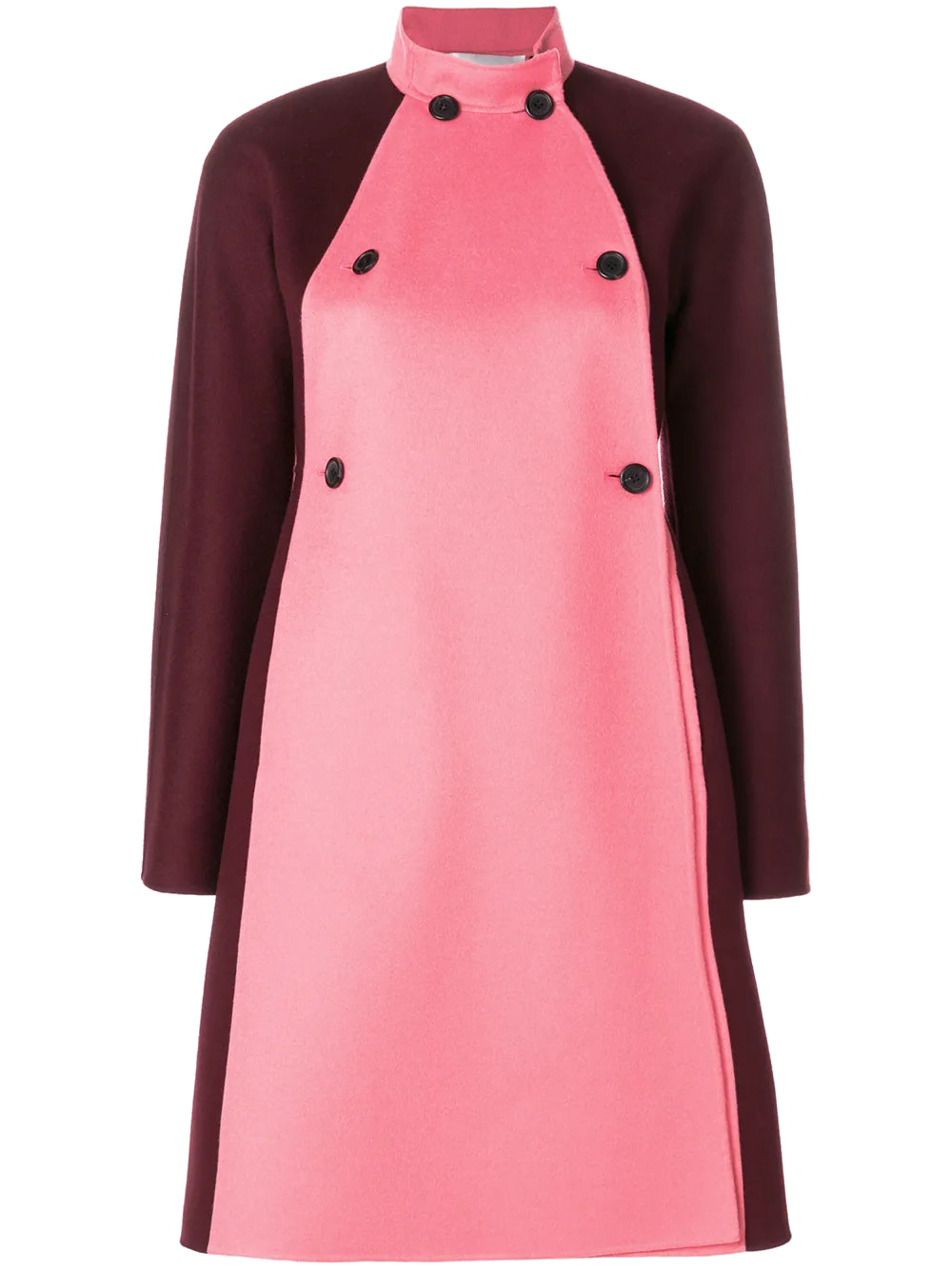 Color-Blocked Wool-Blend Coat — Pink